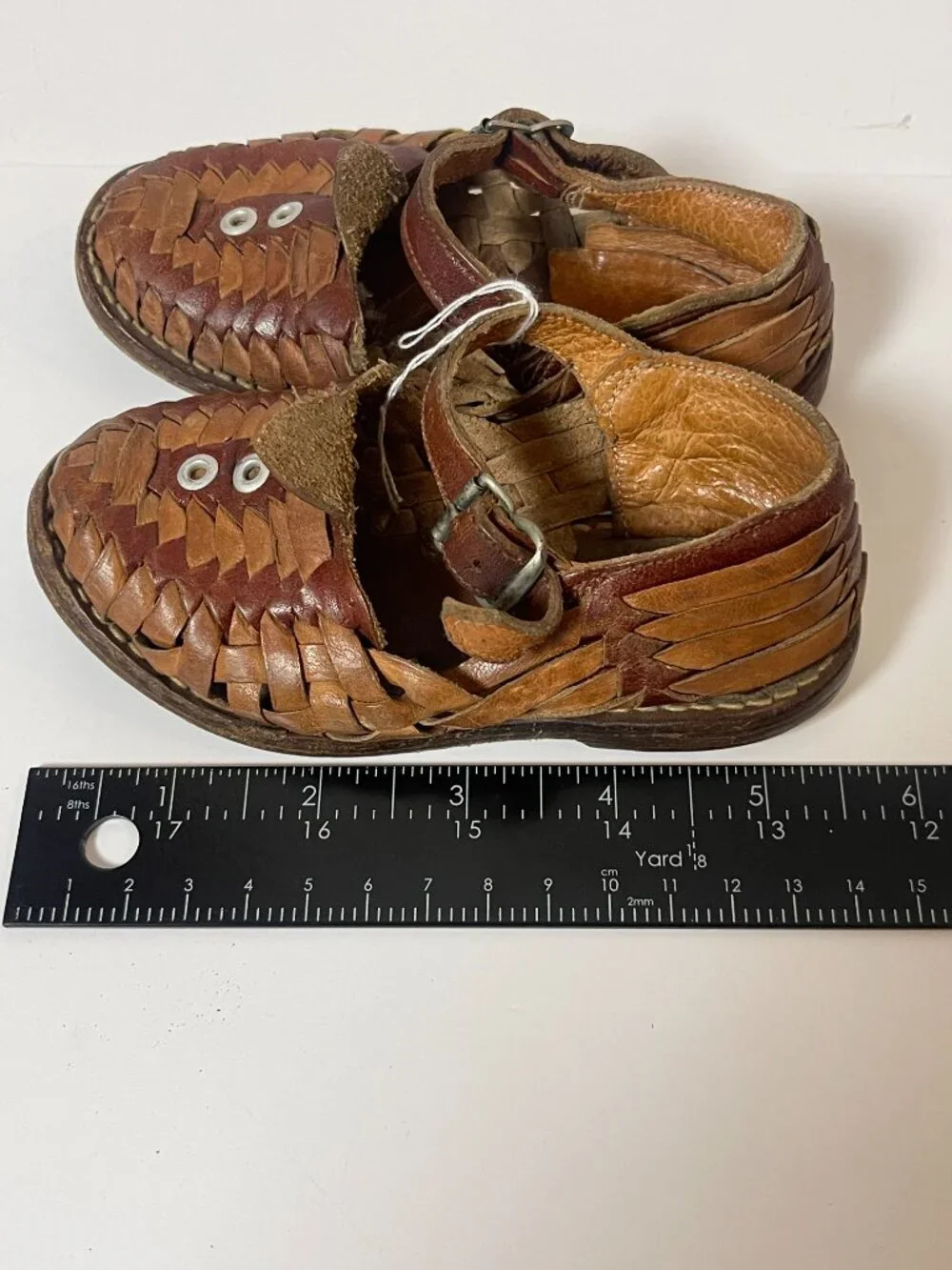 Vintage Baby Toddler Mexican Huarache Leather Mary Jane Shoes Size 4